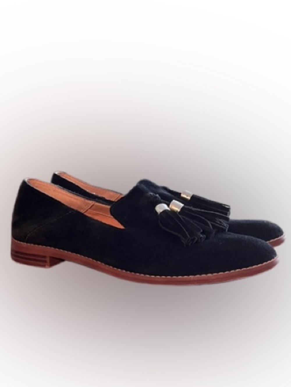 Franco Sarto Black Suede Tassel Loafers Woman’s Size 6.5